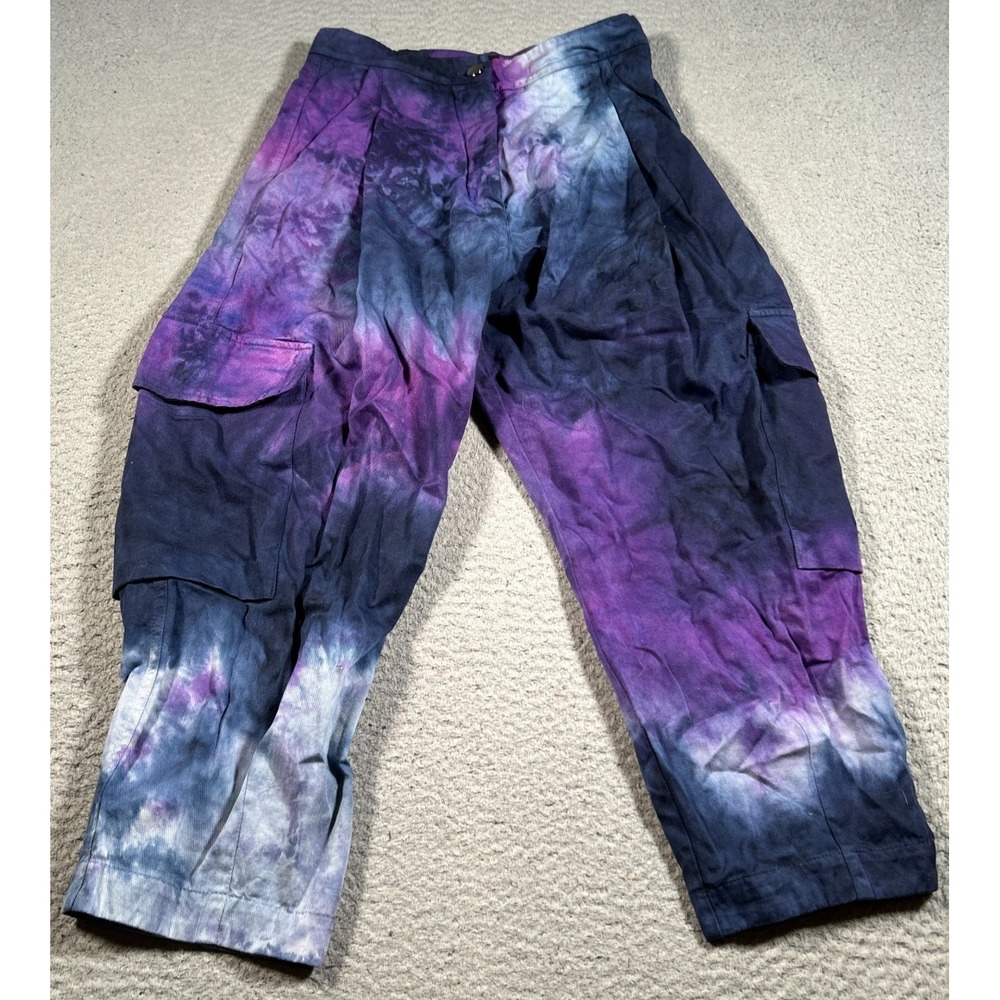 Mauna Kea Cargo Pants Women Small 26x22.5 Blue Purple Tie Dye High Rise Straight